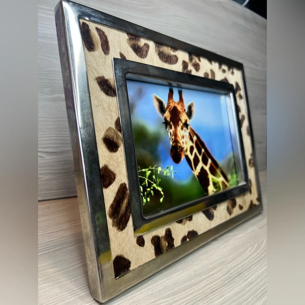 Z Gallerie Leopard Print Calf Hair Picture Frame 5x7 Silver Chrome
